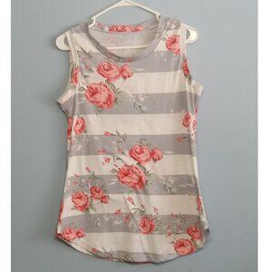 Floral & Stripes Sleeveless Shirt, Women's Tank Top